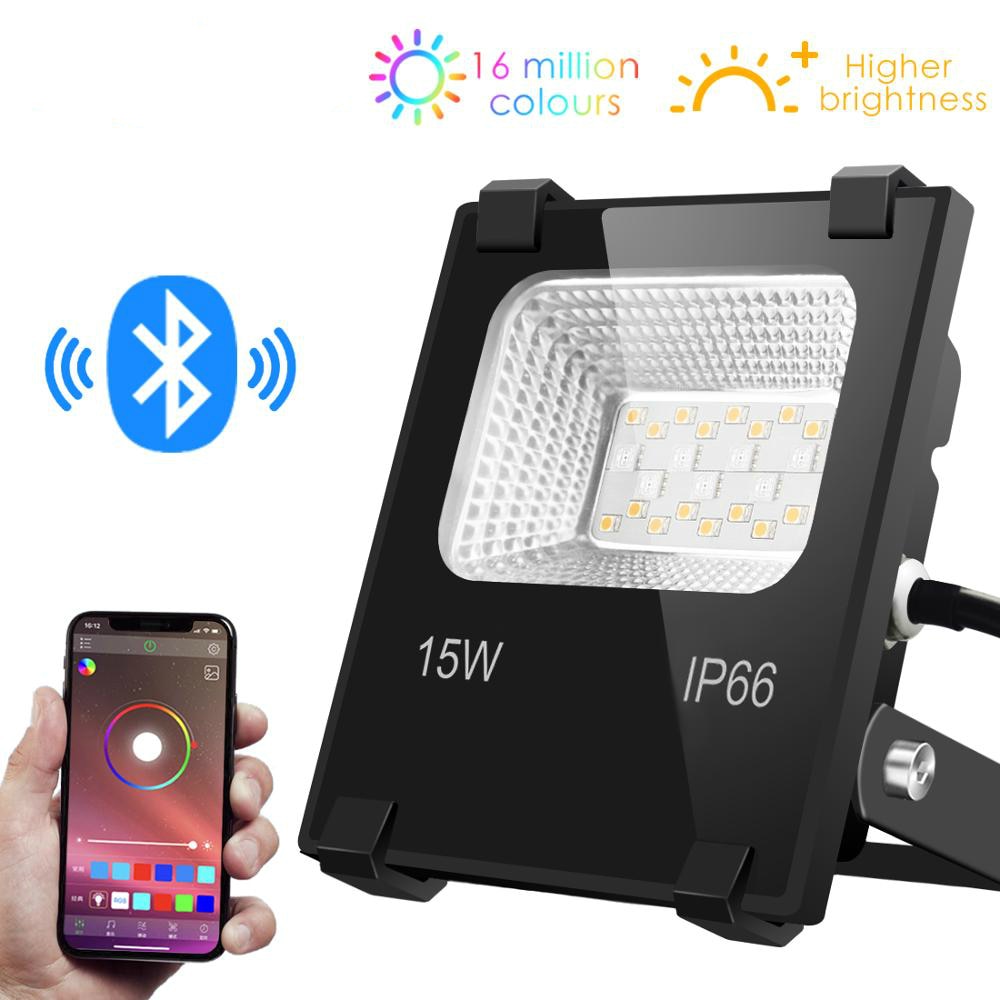 Smart Floodlight LED Outdoor Light RGB 15W Bluetooth4.0 360 APP Group Control IP66 Garden Waterproof Color Changing Spotlight