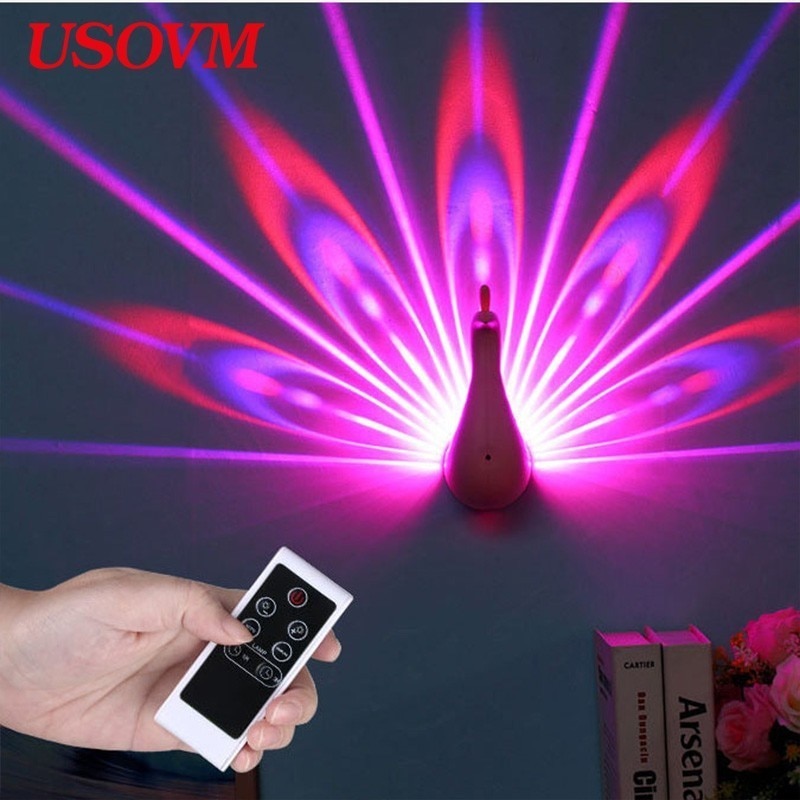 Led Night Light Projector 7 Color Changing Peacock Wall Lamp Smart Touch Remote Control Decoration Home Decorative Wall Lamp