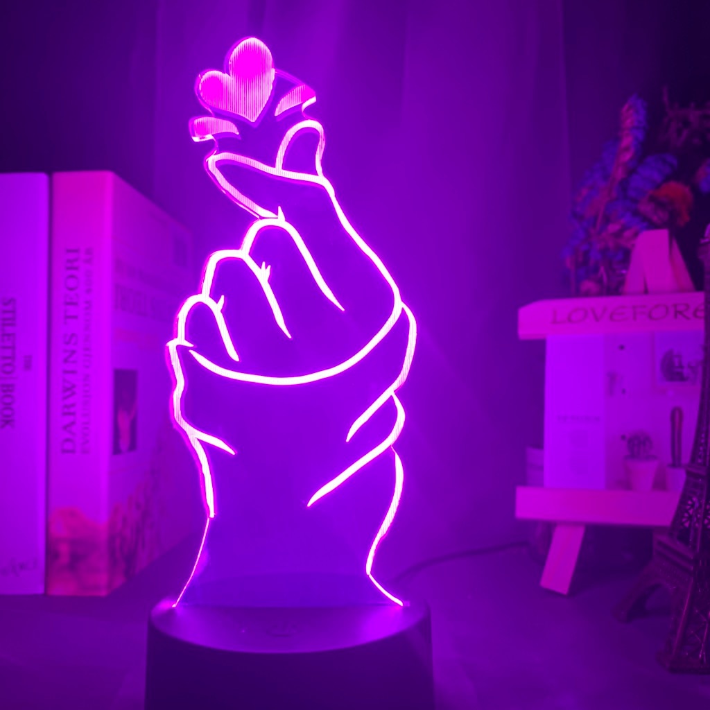 Finger Heart Led Night Light for Home Decoration Color Color Changing Touch Sensor Nightlight Cool Birthday Gift Table 3D Lamp