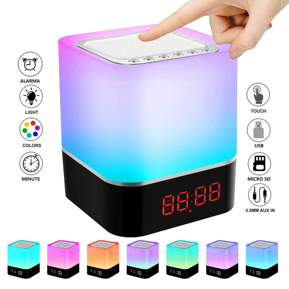 LED Colorful Smart Night Light Alarm Clock Bluetooth Speaker Touch-Control Bedside Lamp with Wireless Bluetooth Speaker Lamp